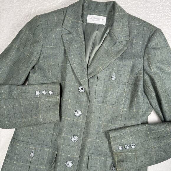 Vintage Liz Claiborne Lizsport Green Plaid Blazer Size Small - Picture 4 of 10
